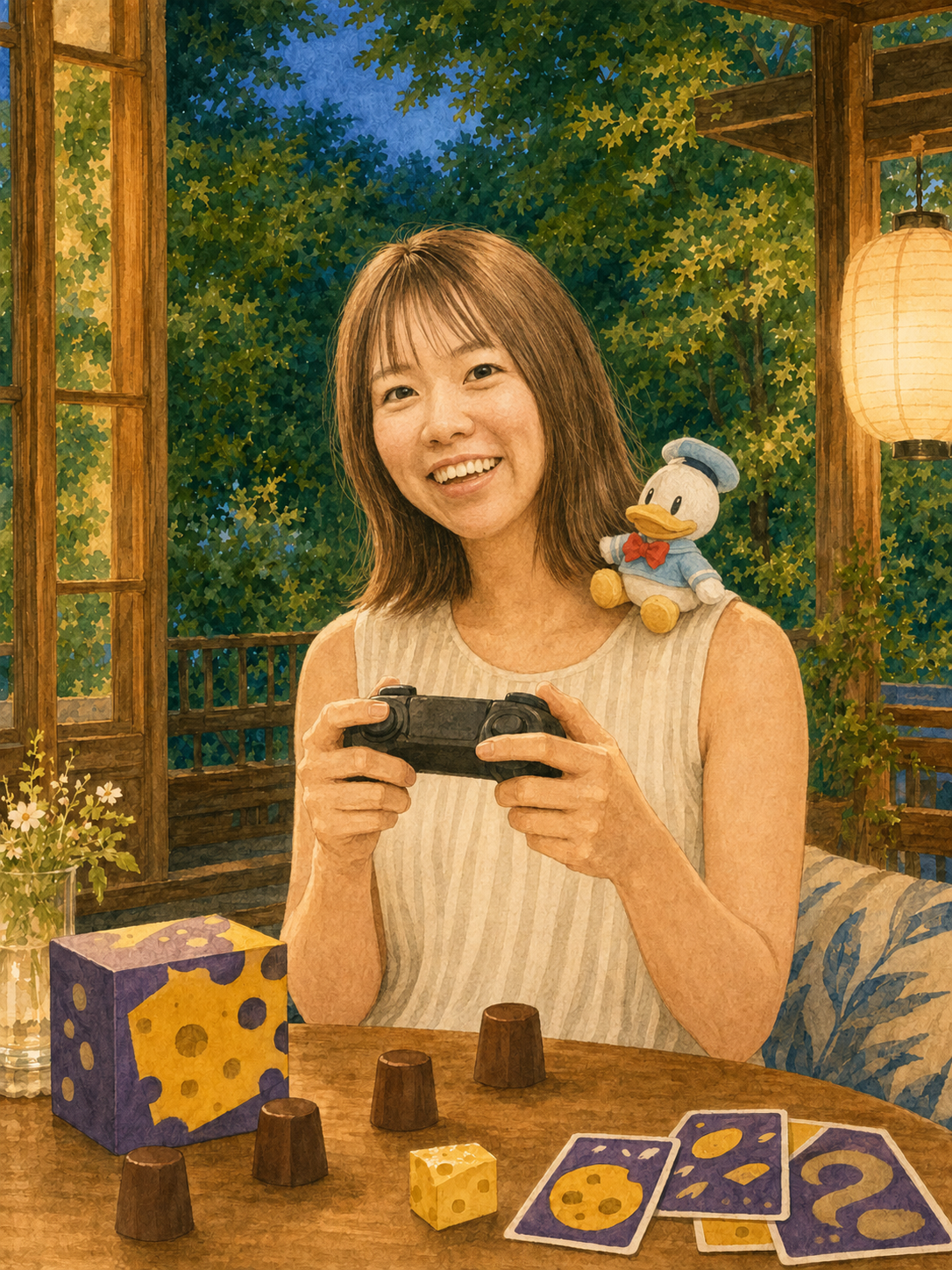 肩にセーラーダックを乗せたナイトマエストロのイラスト
